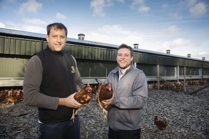 Pictured at Derwydd Farm, Llanfihangel Glyn Myfyr is farmer Llyr Jones with David Jones from Hafod Renewables.